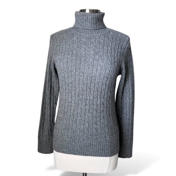 Magaschoni 100% Cashmere Gray Cable Knit Turtleneck Sweater Medium - Picture 1 of 15